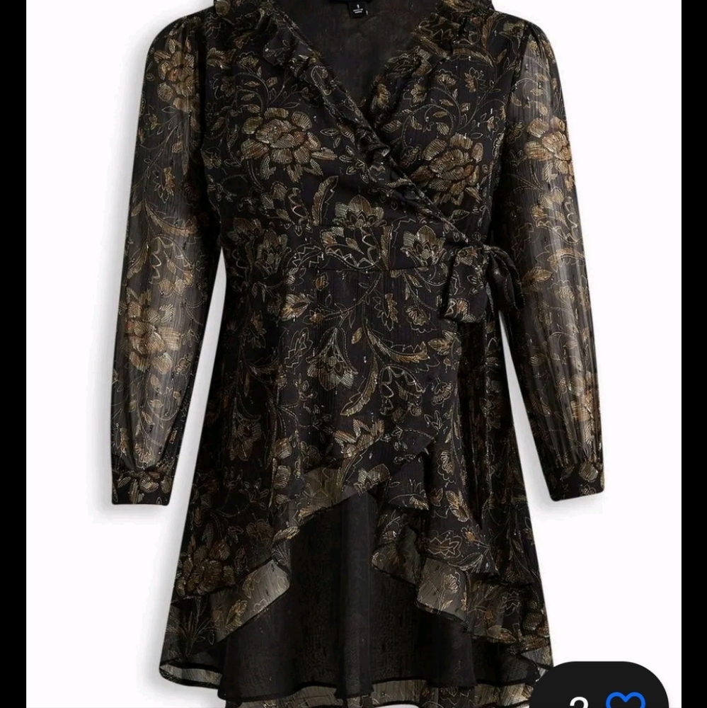 🏷️TORRID Chiffon Layered Tie Front Surplice Tunic Black Floral Blouse Size 1X - Picture 4 of 15